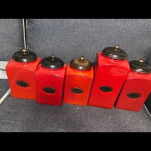 Red Bronze Ceramic Kitchen Jar Canisters with Lids